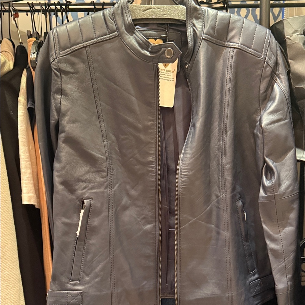 Elegant Navy Leather Jacket for Women